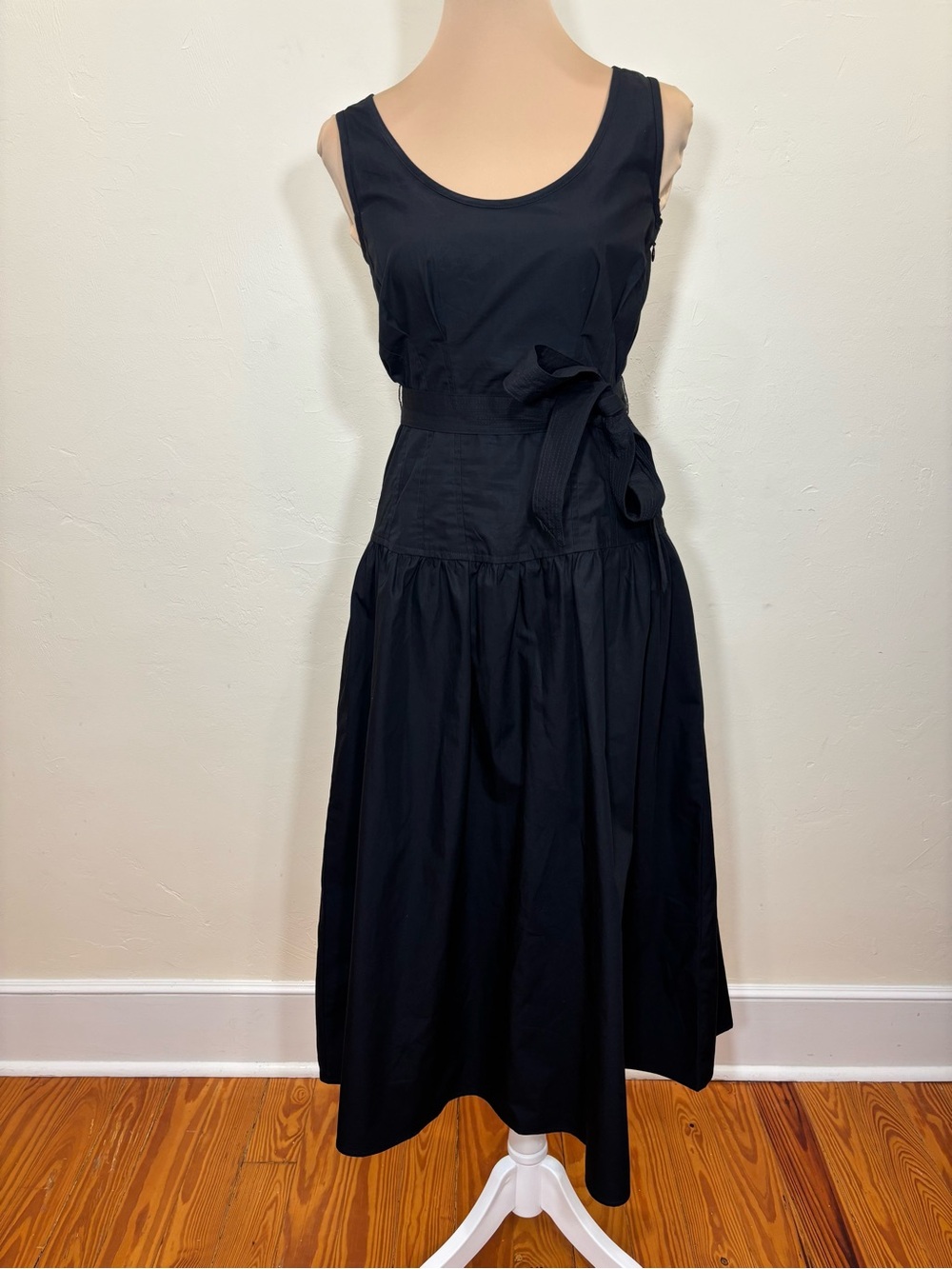 NWT Banana Republic Factory Poplin Corset Waist Midi Dress, Black, 2 Petite